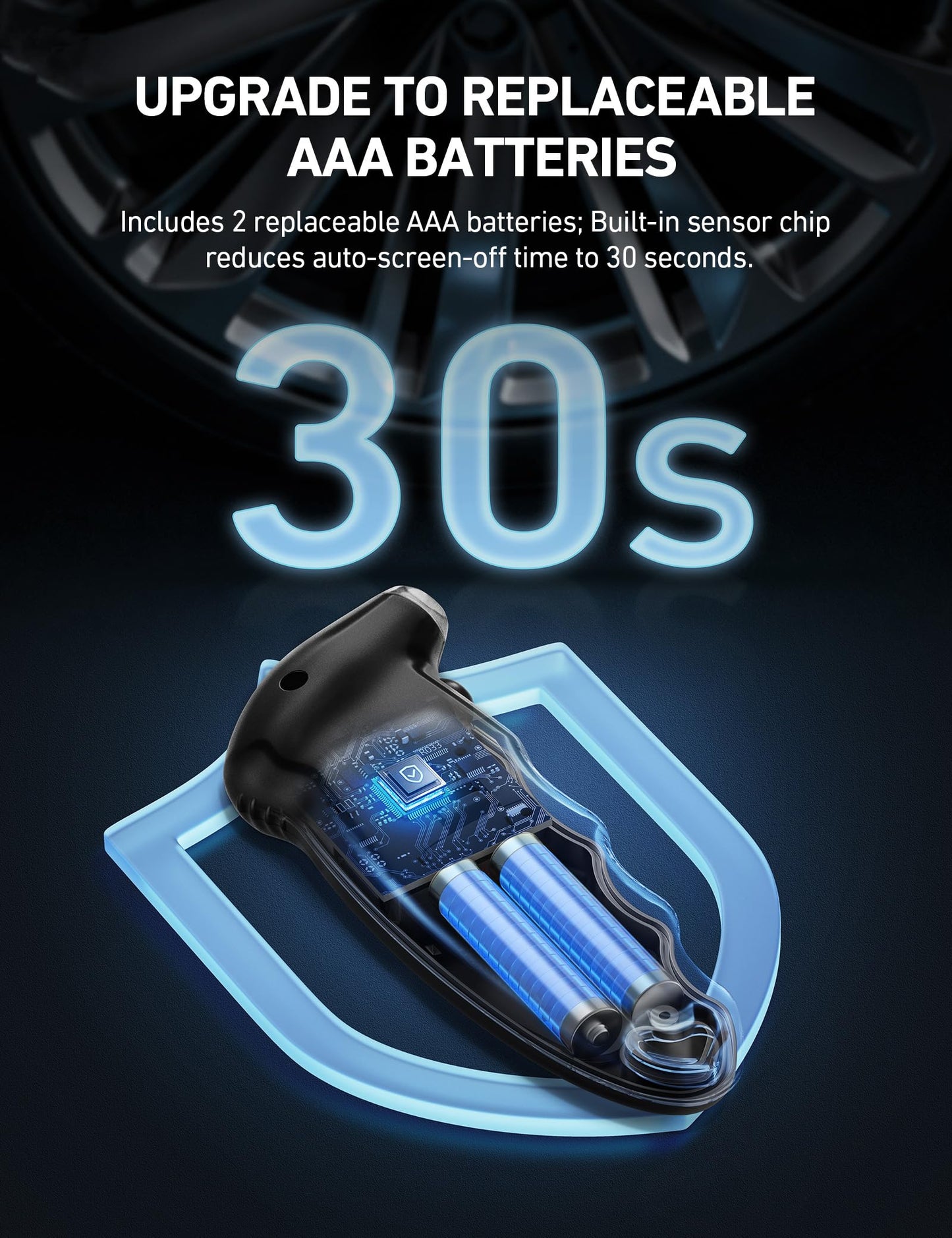 AstroAI Digital Tire Pressure Gauge with Replaceable AAA Batteries, 150 PSI 4 Settings Industrial Tire Gauge for Car Truck Bicycle Backlit LCD Non-Slip Grip Car Accessories(Black)