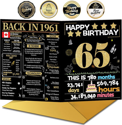65th Birthday Card with Envelope,65th Birthday Decorations for Women Men,Birthday Gifts for Mother Dad,Happy Birthday Cards For 65 Year Old Wife Husband,Back in 1961