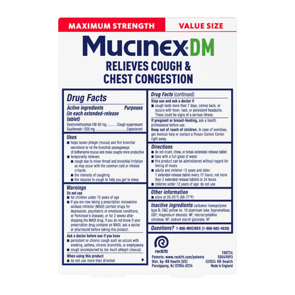 Mucinex DM Maximum Strength Cough Suppressant & Expectorant Tablets, 28ct - 1200mg Guaifenesin (Pack of 2)