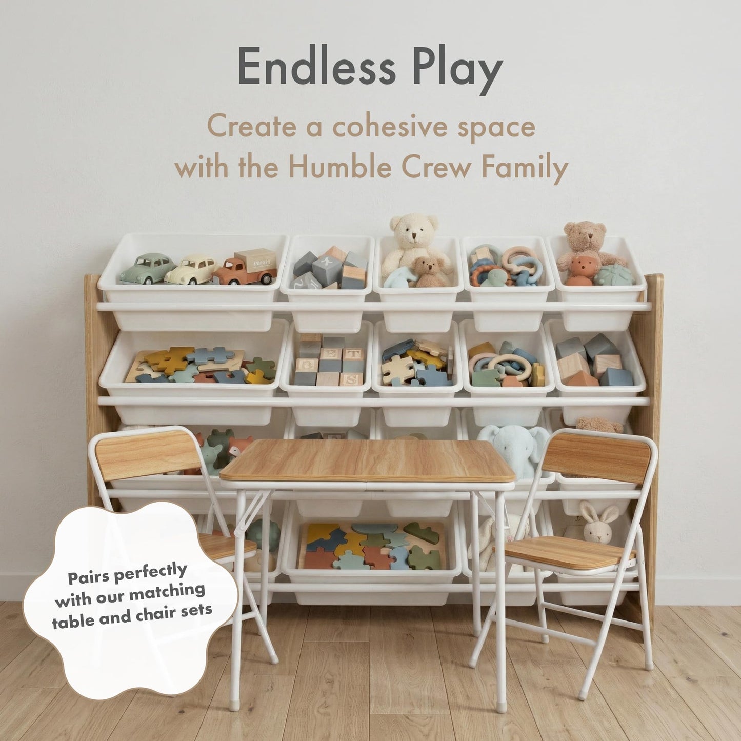 Humble Crew Toy Storage Organizer with 20 Removable Storage Bins for Kids Playroom, 4-Tier Toddler Toy Organization and Storage, Natural/White