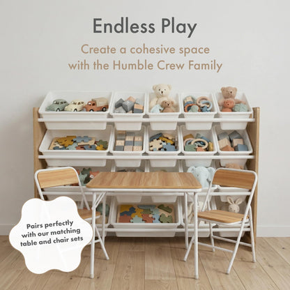 Humble Crew Toy Storage Organizer with 20 Removable Storage Bins for Kids Playroom, 4-Tier Toddler Toy Organization and Storage, Natural/White