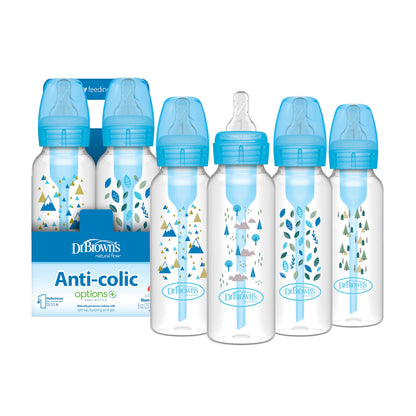 Dr. Brown's Natural Flow Anti-Colic Options+ Narrow Baby Bottle, 8 Ounce 250 ml 4 pack