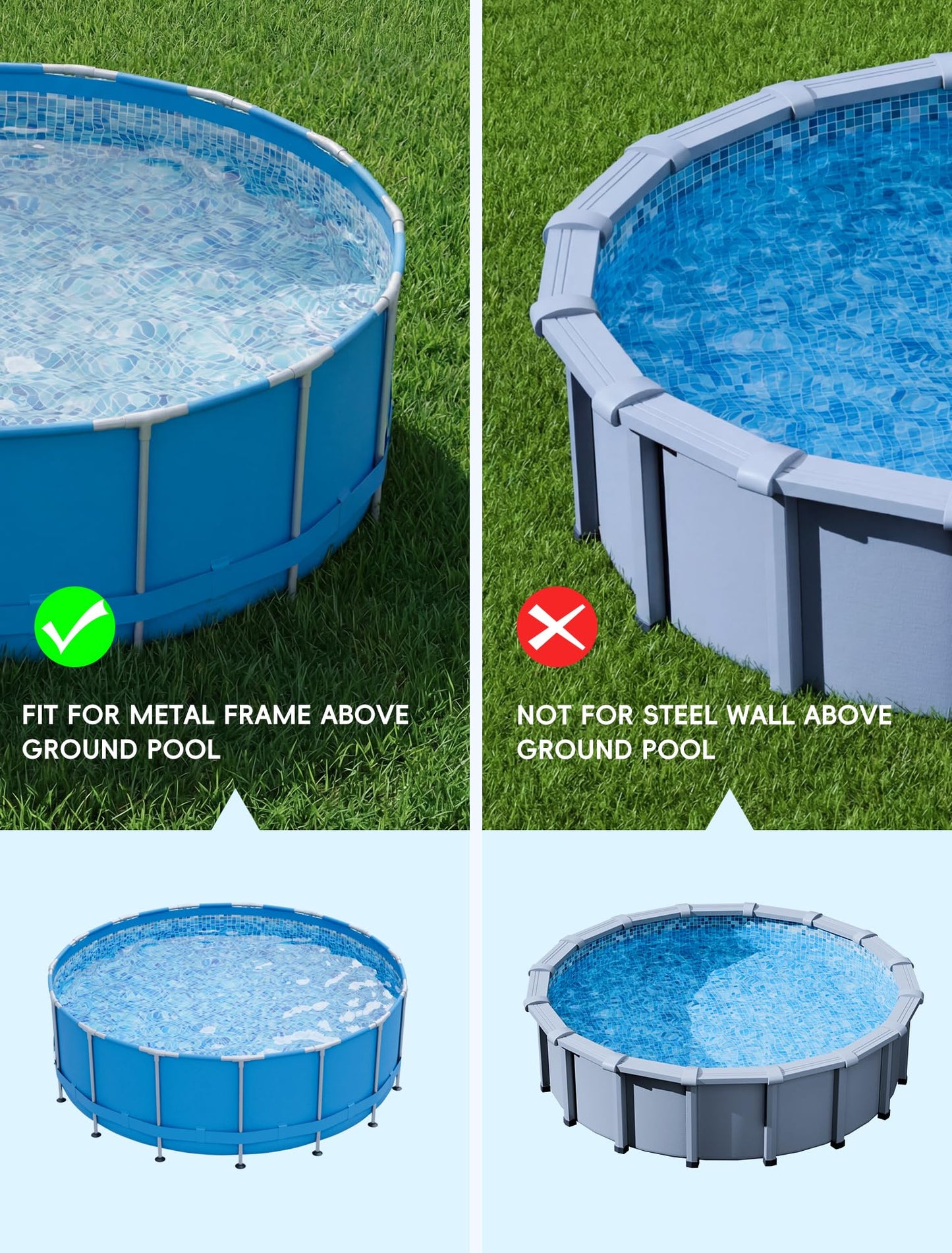 Solar Pool Lights Only for Metal Frame Above Ground Pools, 10-Color RGB 4-Mode LED Underwater Submersible Poolside Light with Auto Dusk Sensor, Waterproof Design, Remote & Timer Off, 1 Pack