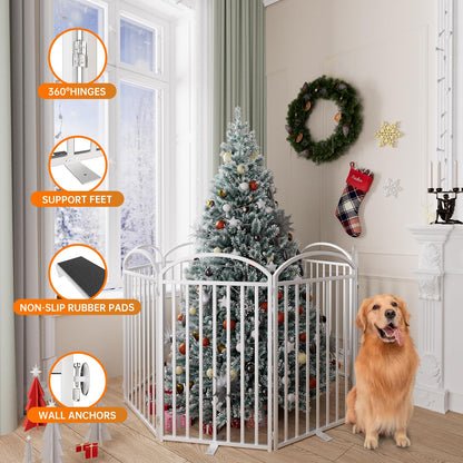SNUOWU 4 Panels Full Matel Freestanding Dog Gates with Door, 96"Extra Wide 36"Tall Free Standing Dog Pet Gate for Indoor & Outdoor. Foldable Pet Fences for Doorways, House, Stairs, Porch, Deck, Yard