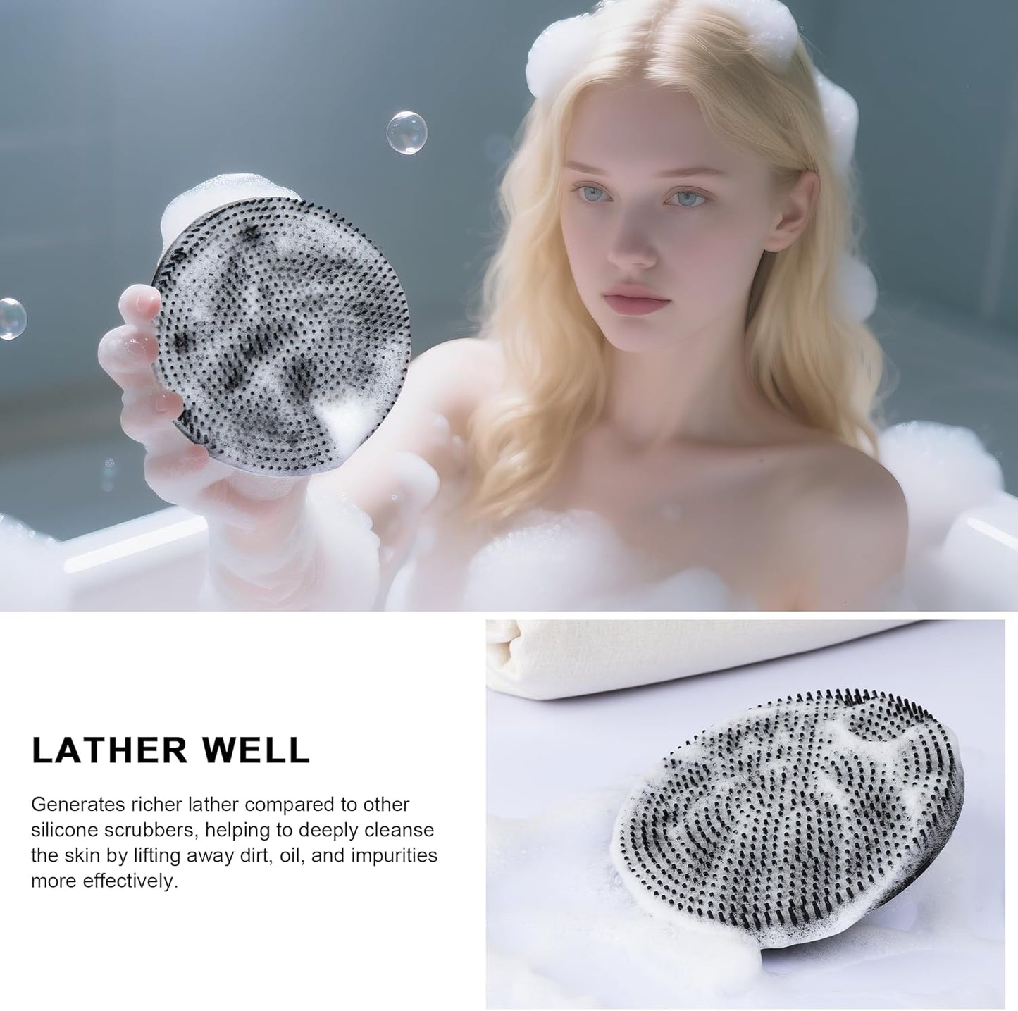 INNERNEED Duschbürste aus weichem Silikon in Lebensmittelqualität, Hand-Körperbürste zur Hautreinigung, sanftes Peeling, gute Schaumbildung (Schwarz)