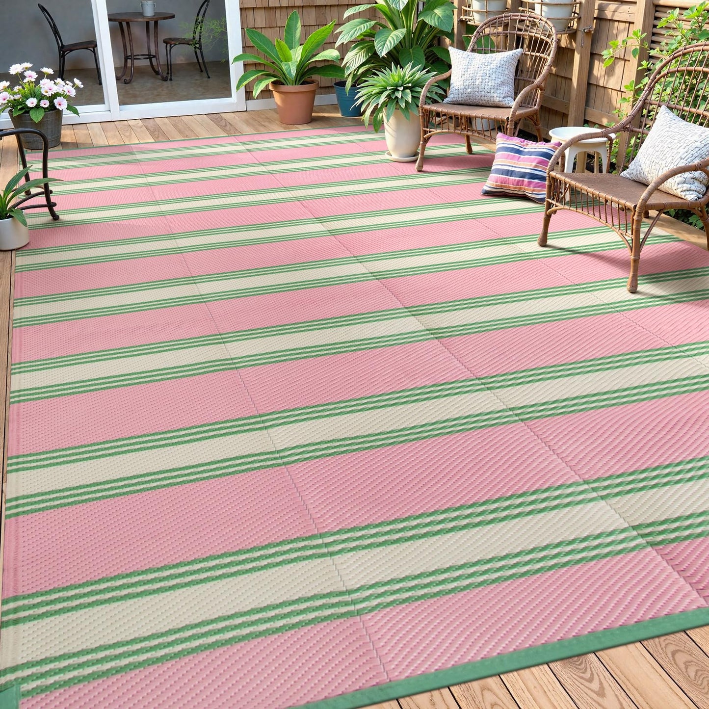Lahome Outdoor Rugs 8x10 Waterproof, Reversible Outdoor Plastic Straw Rug for Camping Patio, RV Outdoor Rugs Outside, Outdoor Carpet for Porch Deck Backyard Picnic(Blue/Yellow,8'x 10')