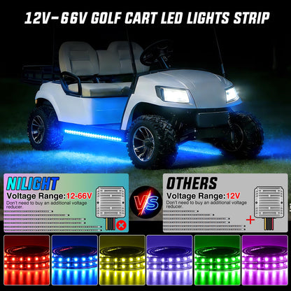 Nilight 6PCS Golf Cart Underbody Light Kit with Canopy Lights Dream Color Multi-Mode Neon Accent Lighting APP Remote Control Sound Active Music Sync IP67 Waterproof 12V-66V for EZGO Yamaha Club Car