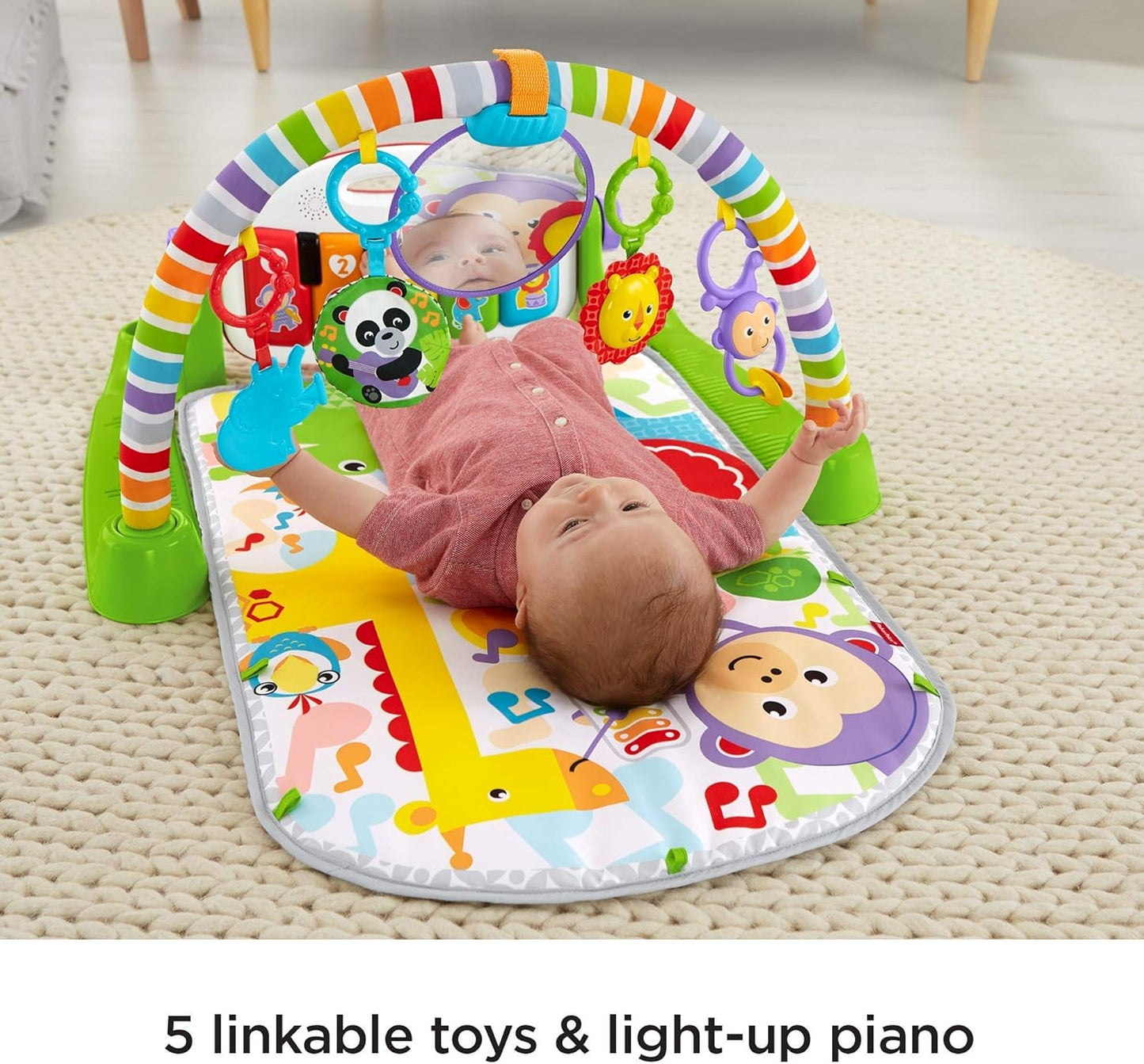 Fisher-Price Baby-Spielmatte „Glow and Grow Kick & Play Piano Gym“, blaues musikalisches Lernspielzeug mit Entwicklungsaktivitäten für Neugeborene ab 0 Monaten