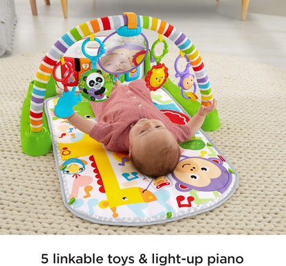 Fisher-Price Baby-Spielmatte „Glow and Grow Kick & Play Piano Gym“, blaues musikalisches Lernspielzeug mit Entwicklungsaktivitäten für Neugeborene ab 0 Monaten
