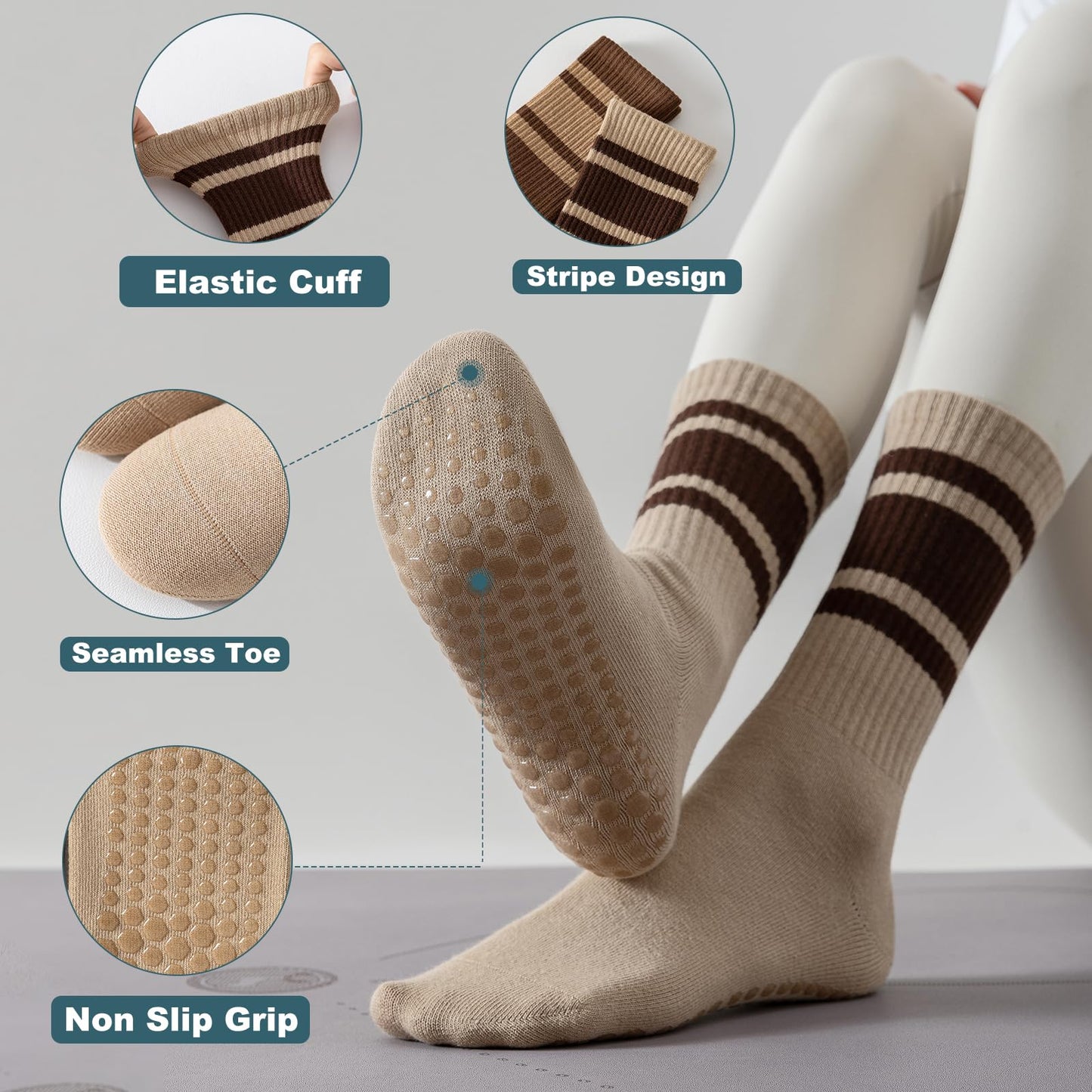 BONANGEL Pilates Socken mit Noppen für Damen, 3 Paar rutschfeste Yoga Ballett Barre Krankenhaus Sport Socken für Damen