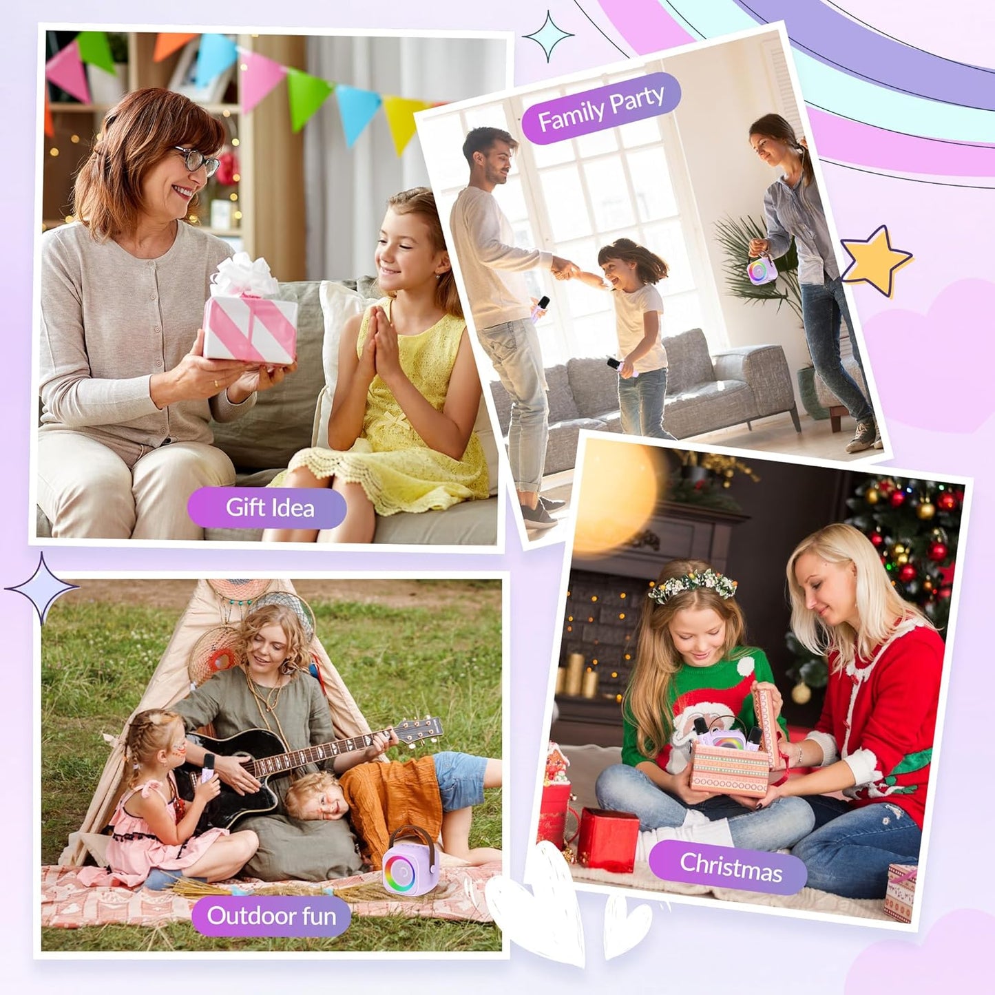 Mini Karaoke Machine for Kids Adults, Portable Bluetooth Speaker with 2 Wireless Microphone, Birthday Gifts for Girls Boys Ages 4, 5, 6, 7, 8, 9, 10, 12+ Years Old (Pinkcolor)