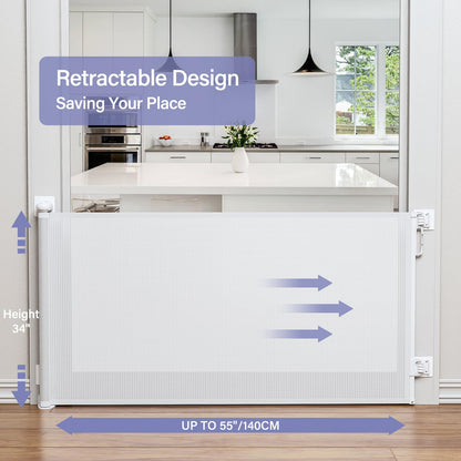 Retractable Baby Gates No Drilling, PRObebi Retractable Dog Gate for the House Extends to 54" Wide 33" Tall, Gates for Baby Indoor, Stair Gate for Outdoor, Staris, Hallways, Doorways, Deck, Porch