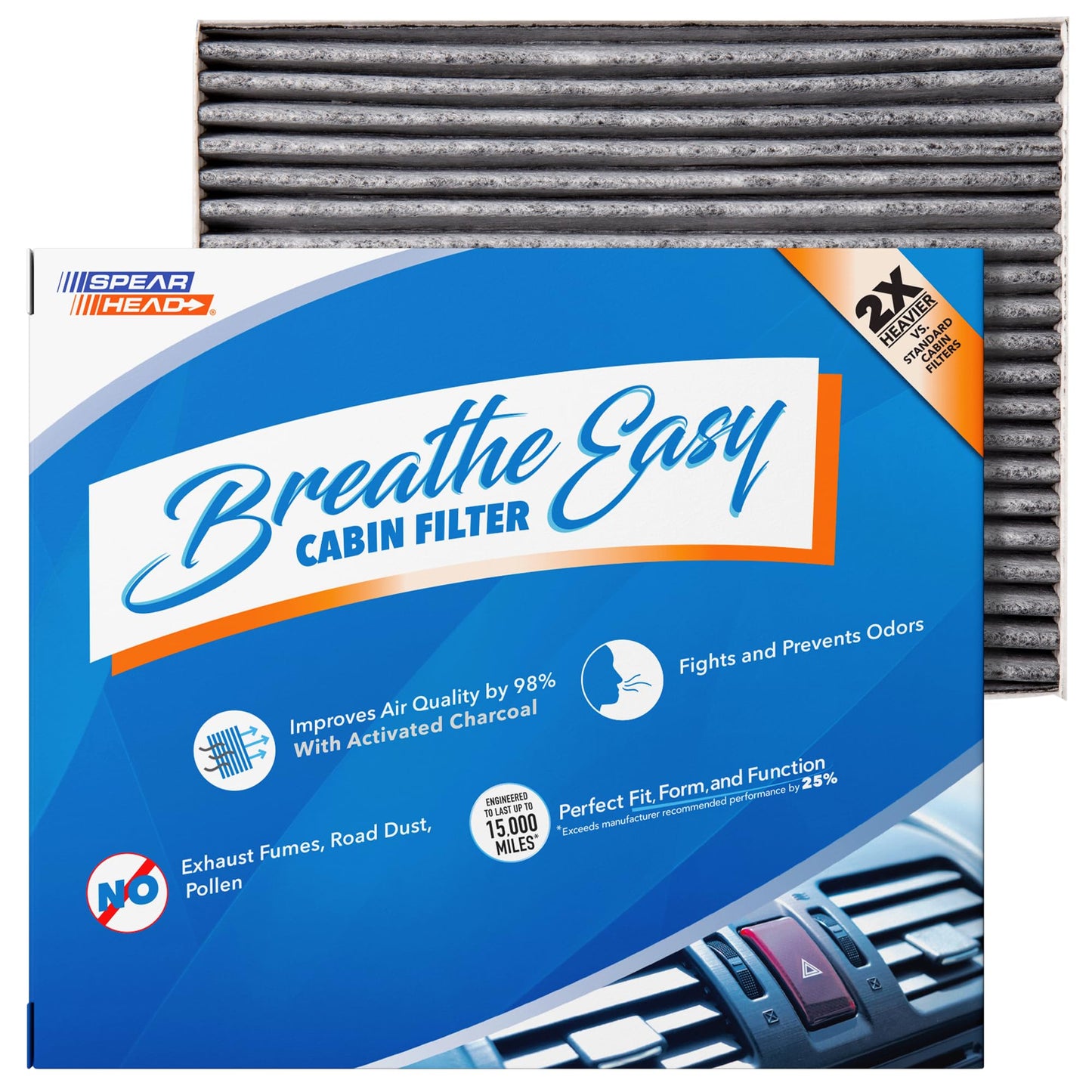 Spearhead Odor Defense Breathe Easy AC & Heater Cabin Filter | Fits Select 2016-2025 Toyota, Lexus, Subaru, 2016-2023 CX-9 Like OEM | Up to 25% Longer Lasting w/Activated Carbon (BE-157)