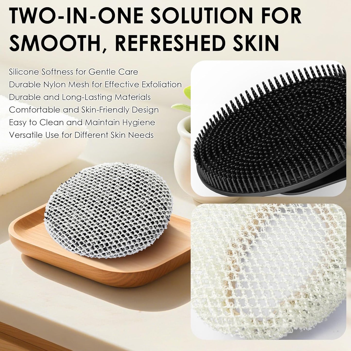 INNERNEED Duschbürste aus weichem Silikon in Lebensmittelqualität, Hand-Körperbürste zur Hautreinigung, sanftes Peeling, gute Schaumbildung (Schwarz)