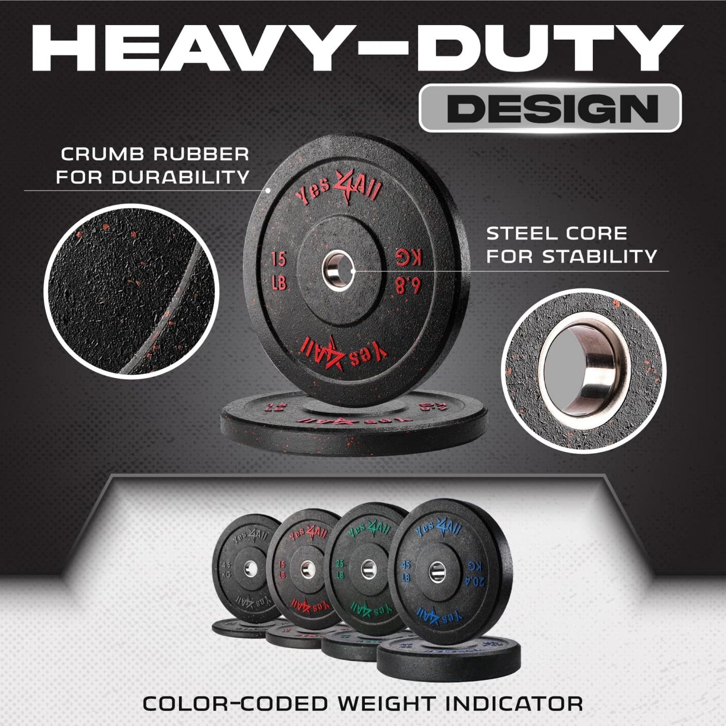 Yes4All 2" Bumper Plate, 10-190 LB Olympic Rubber Weight Plate with Steel Hub for WeightLifting, Strength Training, Home Gym, Less Impact, Absorb Bounce & Shock, Multiple Options