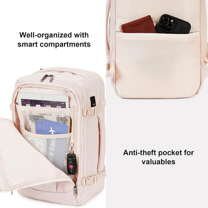 ECOHUB 16'' Reise-Rucksack Handgepäck Unterseat-Rucksack Persönlicher Gegenstand Flugzeug-Reisetasche mit 13 Taschen Handgepäck Flaschenhalter USB-Ladeanschluss Casual Daypack für Frauen Männer Schwarz