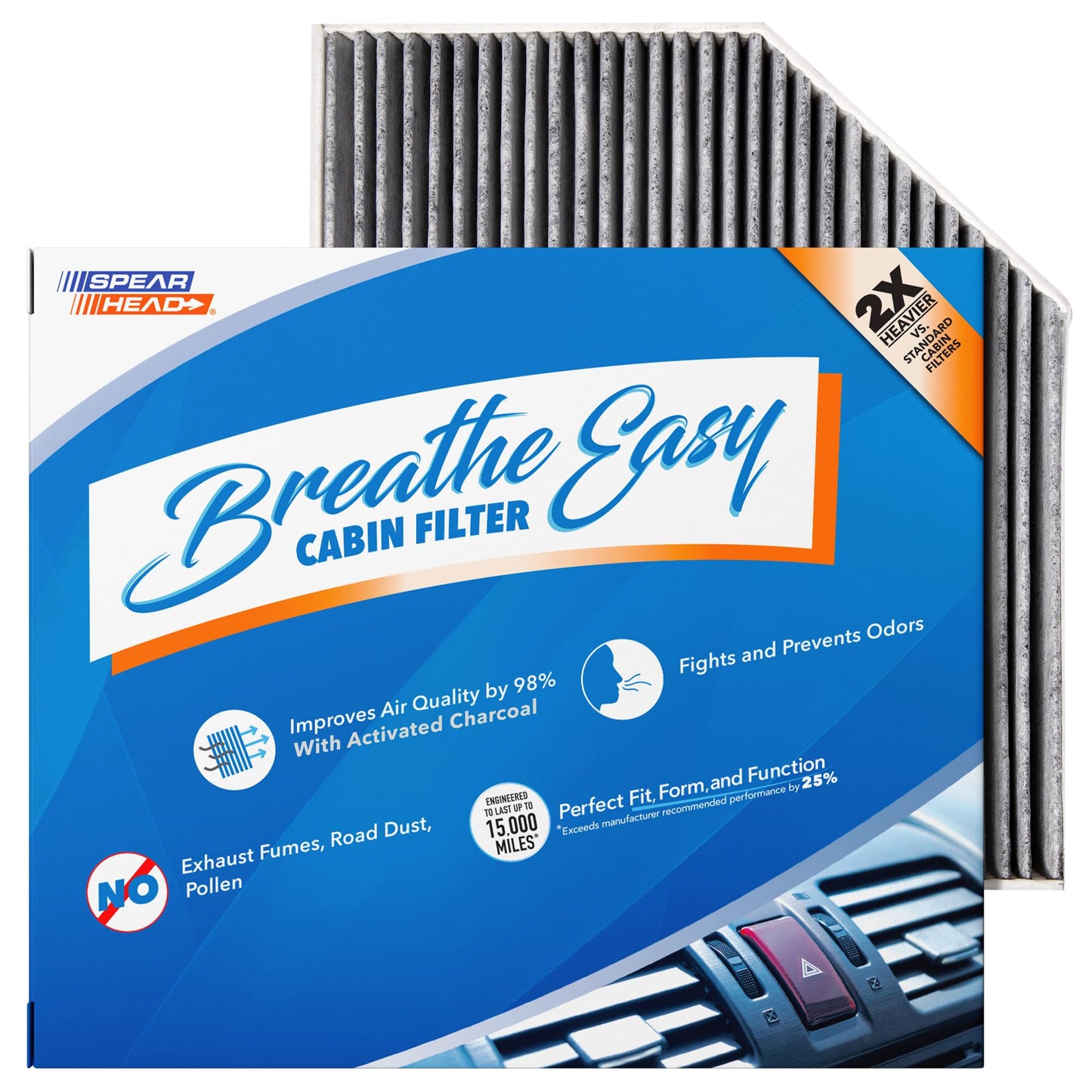 Spearhead Odor Defense Breathe Easy AC & Heater Cabin Filter | Fits Select 2016-2025 Toyota, Lexus, Subaru, 2016-2023 CX-9 Like OEM | Up to 25% Longer Lasting w/Activated Carbon (BE-157)