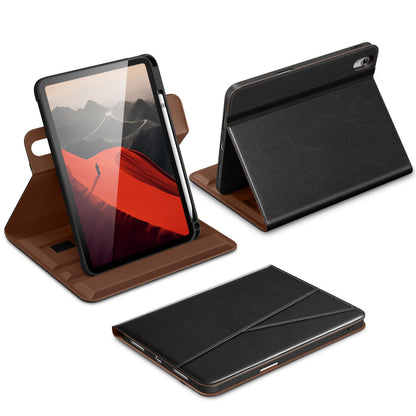 DTTO for iPad A16 Case, iPad 11th / 10th Generation Case (2025/2022), 360 Degree Rotating Premium Leather Folio Stand Cover with Pencil Holder, Brown