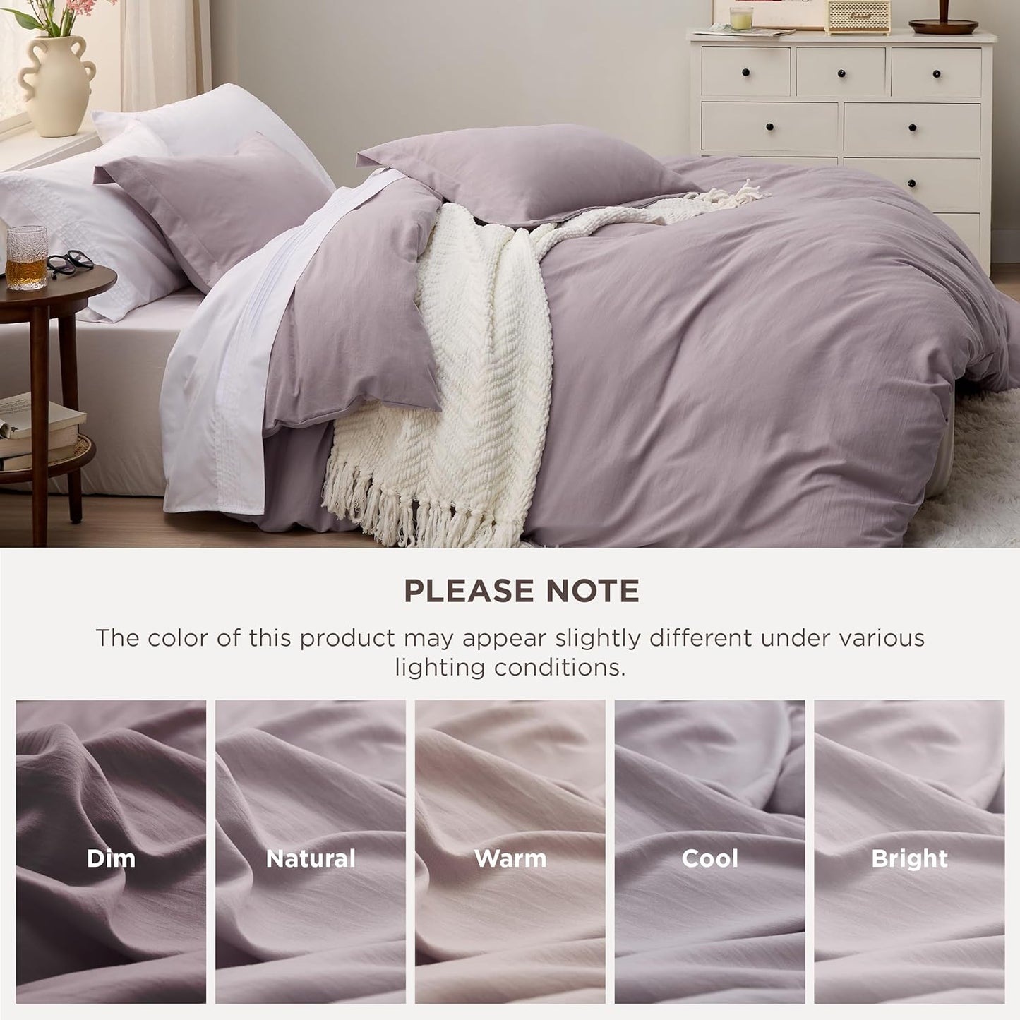Funda nórdica blanca Bedsure, tamaño Queen, 3 piezas, aspecto de algodón prelavado, juego de cama extrasuave, incluye 1 funda nórdica de 228 x 228 cm con cierre de cremallera y 2 fundas de almohada, edredón no incluido