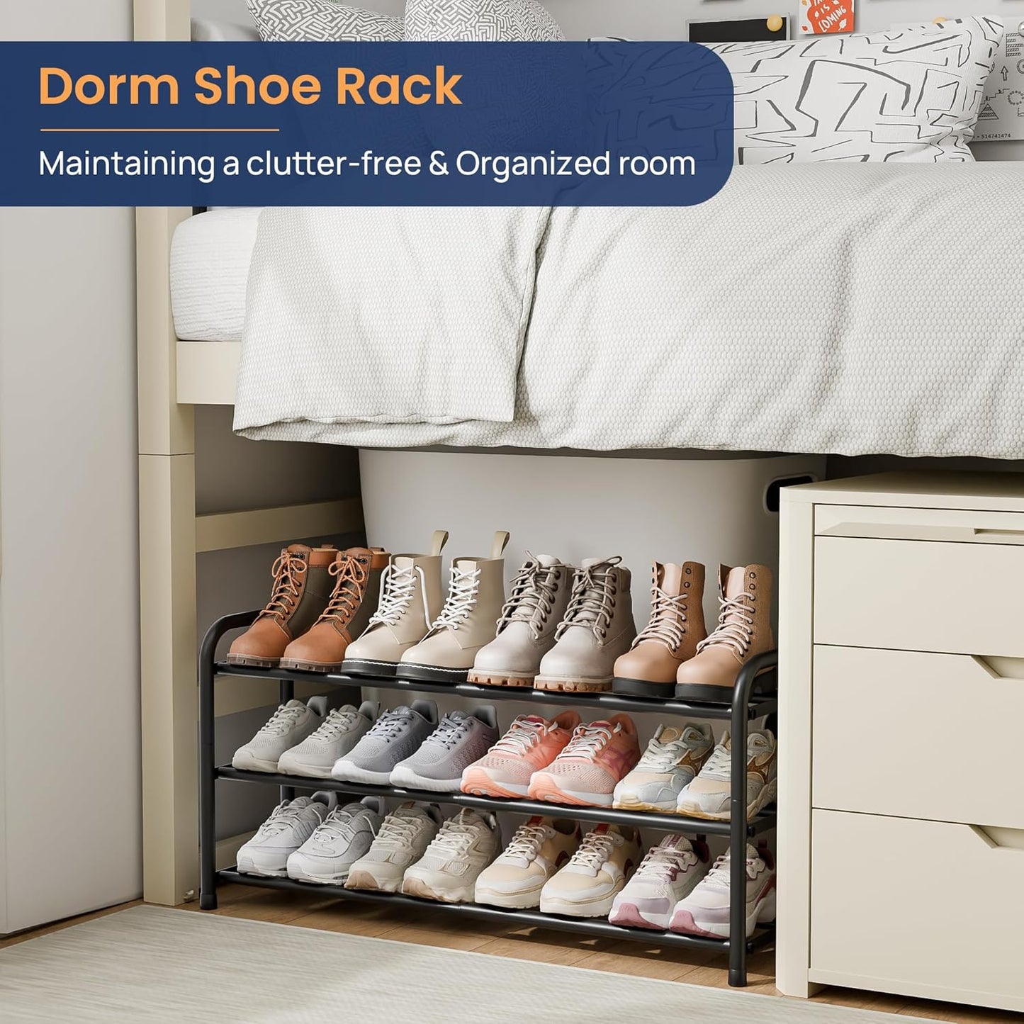 ENJOYBASICS Erweiterbare Schuhregale aus Metall für den Kleiderschrank, 3-stöckiges verstellbares Schuh-Organizer-Regal, schwarz, freistehendes Schuhregal für den Eingangsbereich