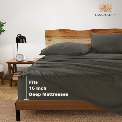1000 Thread Count Queen Size Bed Sheet Set - Charcoal Egyptian Cotton Blend