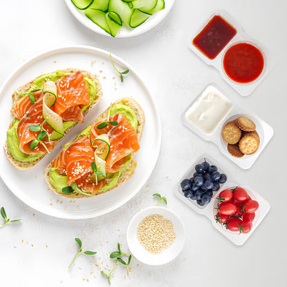 2 Pack Snackle Box –Air Tight Snack Containers with Divided, Lids&Handle –Clear Serving Tray for Fruits, Candy, Nuts –Portable for Travel, Parties, Daily Use (8 Containers Dishwasher Safe)