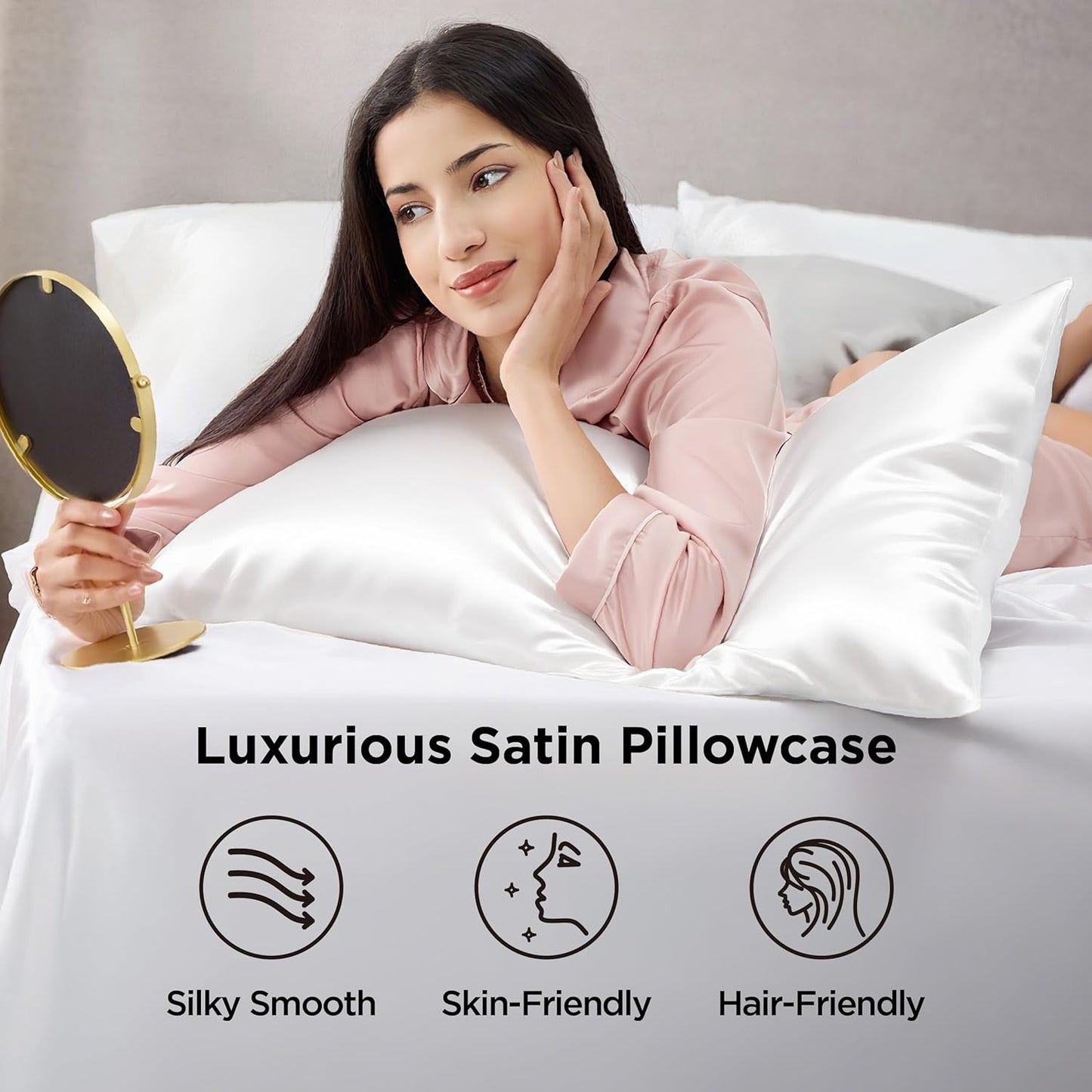 Bedsure Satin-Kissenbezug, Queen-Size, 2er-Pack, Seidenkissenbezügen ähnlich, seidige Kissenhüllen mit Hotelverschluss, Raumdeko, Valentinsgeschenke für Frauen und Männer, Grau, 50x75 cm