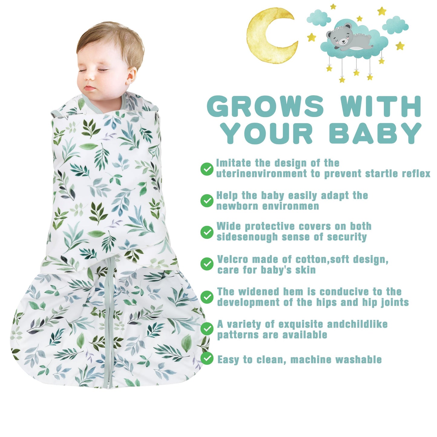 BSTOPPT Fleece Newborn Sleep Sack Baby Swaddle,3-Way Adjustable Wearable Blanket,2 Pack Fleece Swaddling sleeping bag TOG 2.0， (Blue&Green, 0-3 Months)