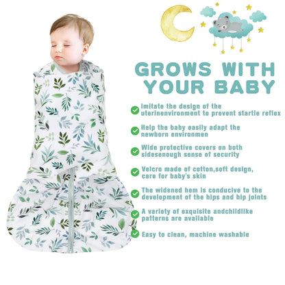 BSTOPPT Newborn Sleep Sack Baby Swaddle,3-6 Months,3-Way Adjustable Wearable Blanket,100% Rayon Cotton Swaddling sleeping bag，TOG 0.5（Clouds&Starry Sky）