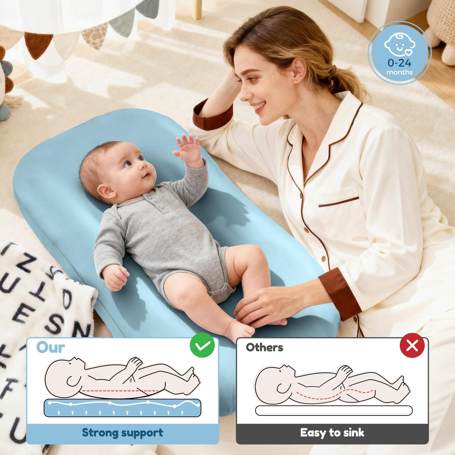 Baby Lounger & Snuggle Nest for Newborn 0-24 Months, Baby Nest Supervised Breathable Cotton for Newborn, Breathable Portable Infant Lounnger for Travel and Home, Pink (Lounger Cover Included)