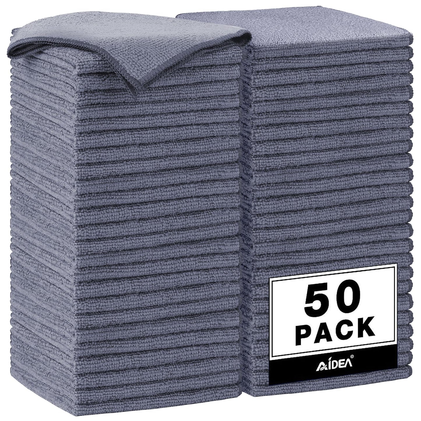 AIDEA Microfiber Cleaning Cloth, 50PK, Microfiber Towels for Cars, Premium Wash Cloths, Dusting Cloth Cleaning Rags, Absorbent Towels for SUVs, House, Kitchen, Window, Cleaning Supplies12×12"