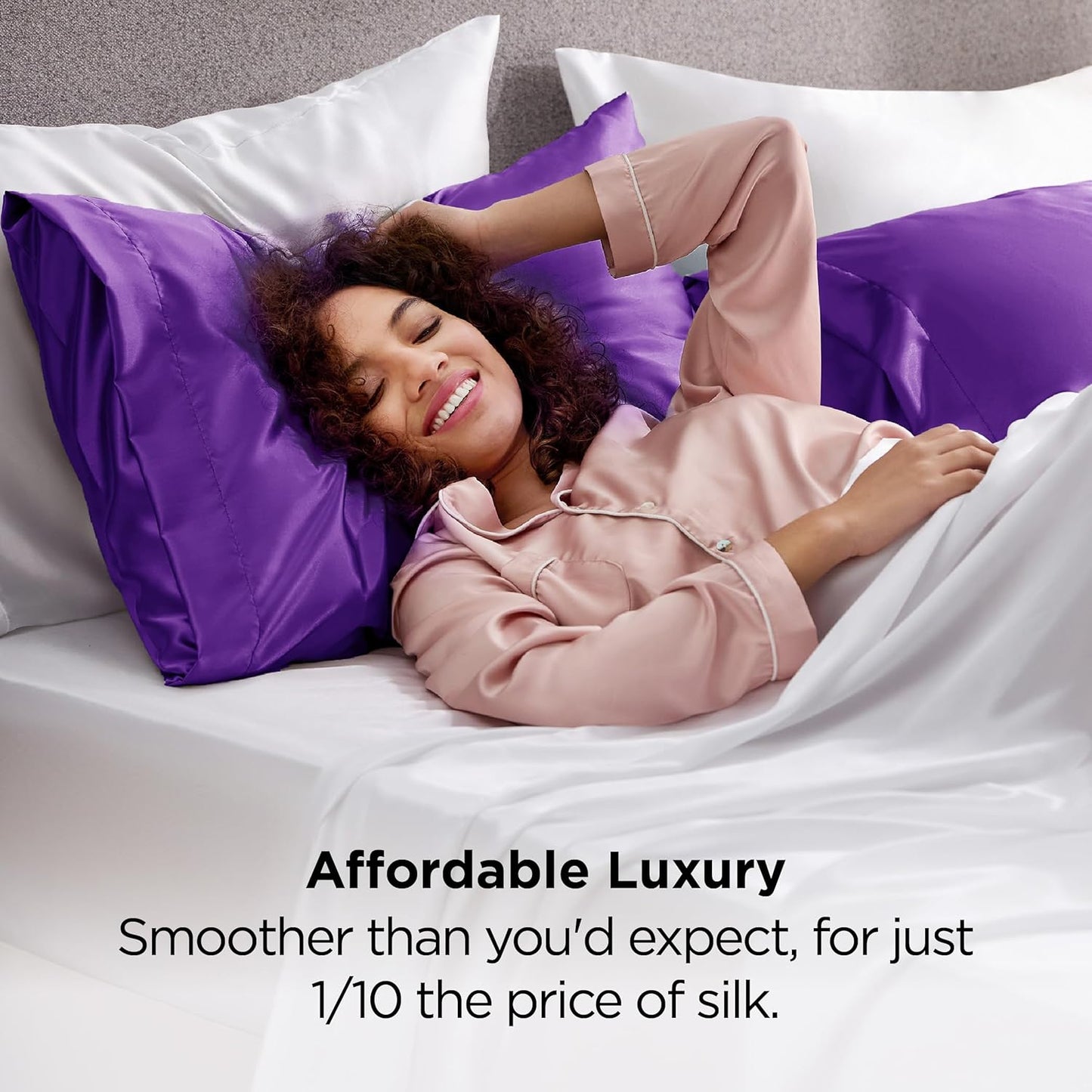 Bedsure Satin-Kissenbezug, Queen-Size, 2er-Pack, Seidenkissenbezügen ähnlich, seidige Kissenhüllen mit Hotelverschluss, Raumdeko, Valentinsgeschenke für Frauen und Männer, Grau, 50x75 cm
