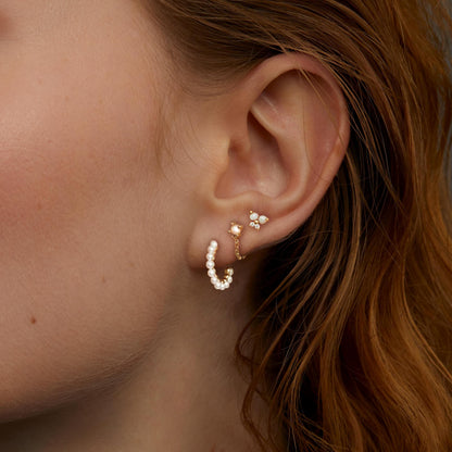 Gold Earrings For Women, Dainty Huggie Earrings Stack 14K Gold Plated Pearl Dangle Earrings for Women Trendy Cute Hypoallergenic Unique Gold Earring Stack Fashion Gold Jewelry Gifts