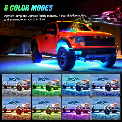 Nilight 4Pcs Car Underglow Neon Accent Strip Lights 252 LEDs RGB 8 Color Sound Active Function Music Mode with Wireless Remote Control Underbody Light Strips for Cars Van SUV Truck