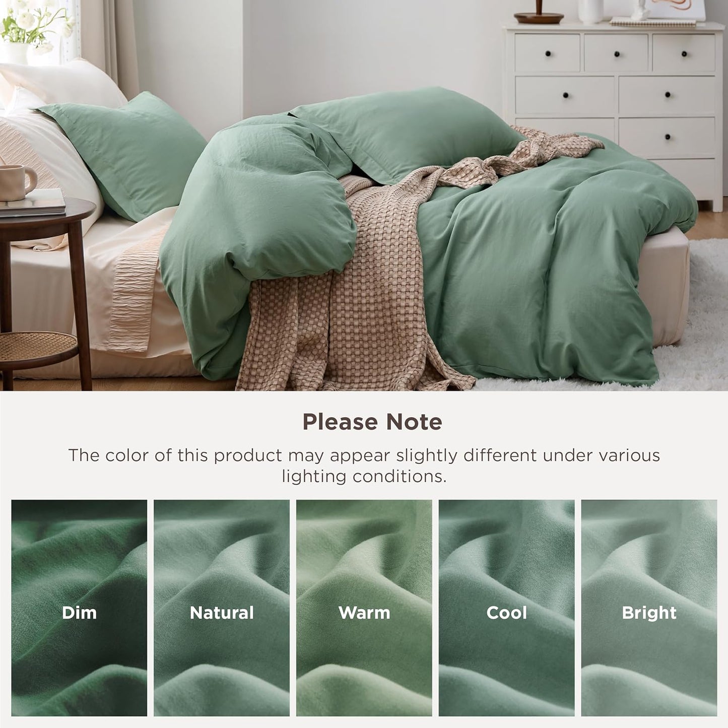 Funda nórdica blanca Bedsure, tamaño Queen, 3 piezas, aspecto de algodón prelavado, juego de cama extrasuave, incluye 1 funda nórdica de 228 x 228 cm con cierre de cremallera y 2 fundas de almohada, edredón no incluido