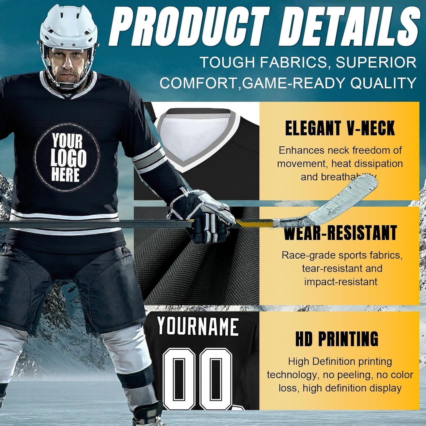 Individuelles Hockeytrikot für Herren/Damen/Kinder/Jugendliche, personalisierbar mit Name/Nummer/Logo, Übergröße Hockey-Shirt