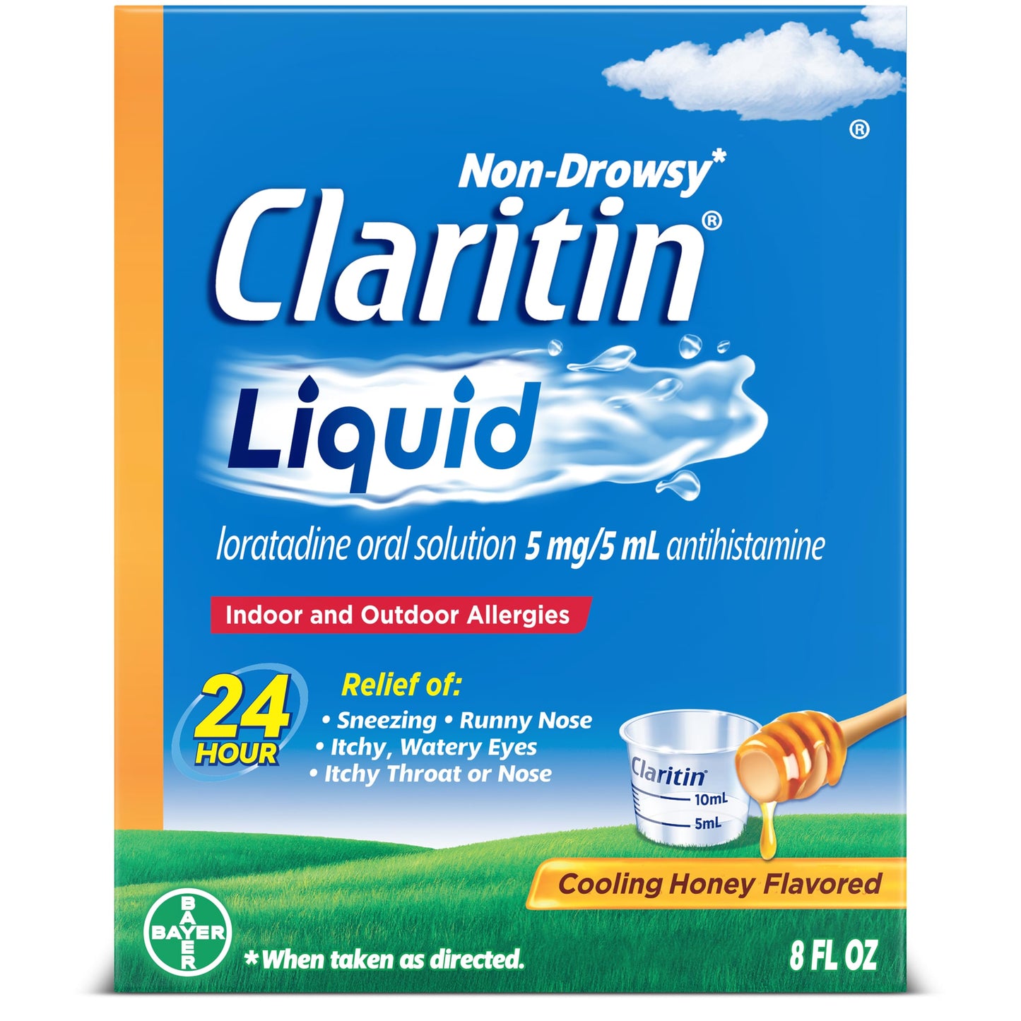 Claritin® Liquid, Allergy Medicine for Adults, 24-Hour Non-Drowsy Loratadine 5mg, Antihistamine, Cooling Honey Flavored, 8 fl. oz (Pack of 2)