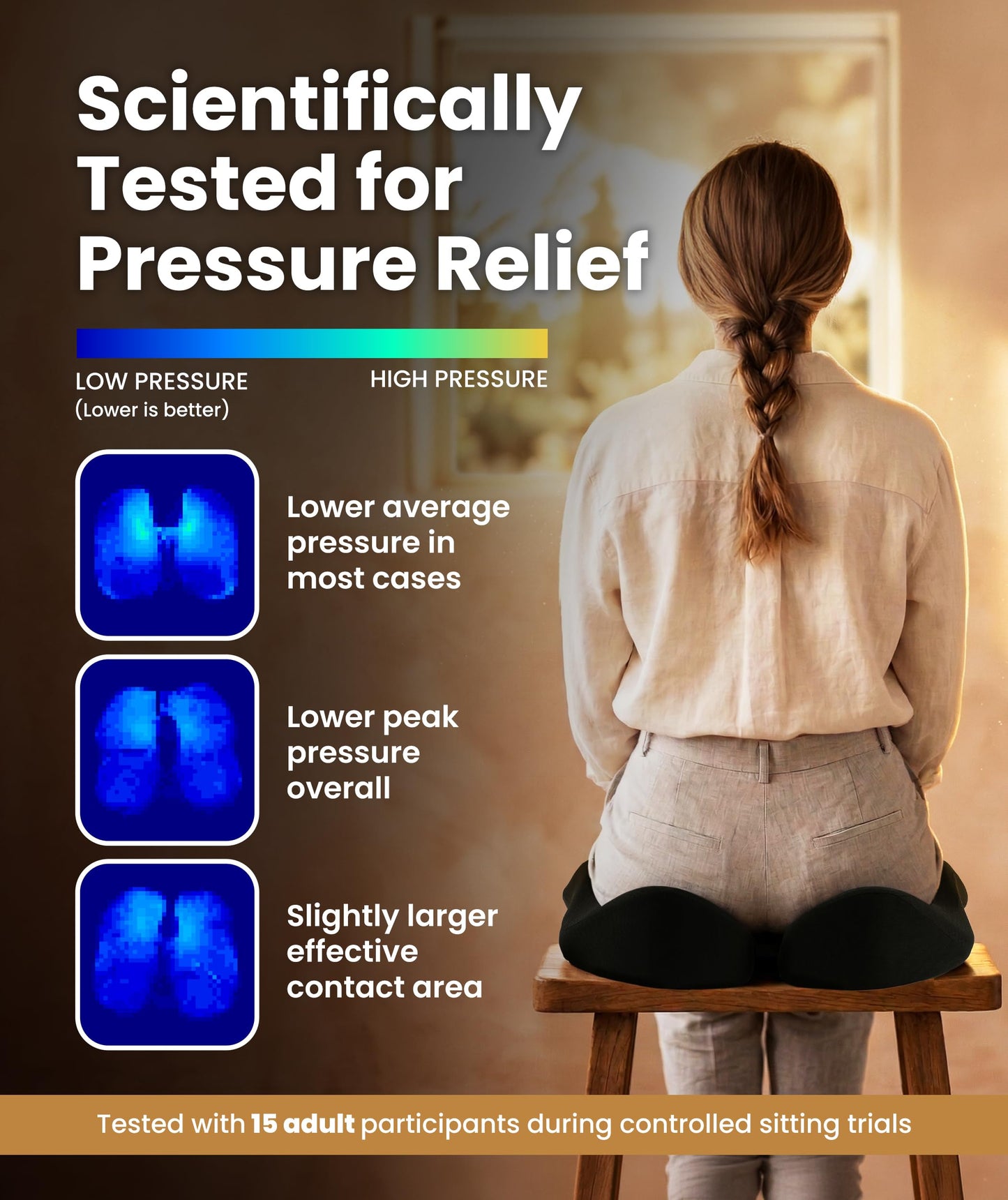 Everlasting Comfort Doctor Recommended Memory Foam Seat Cushion for Office Chairs & Car - Ergonomic Office Desk Accessories - Cushions for Tailbone Pain Relief, Sciatica & Back Support Pillow