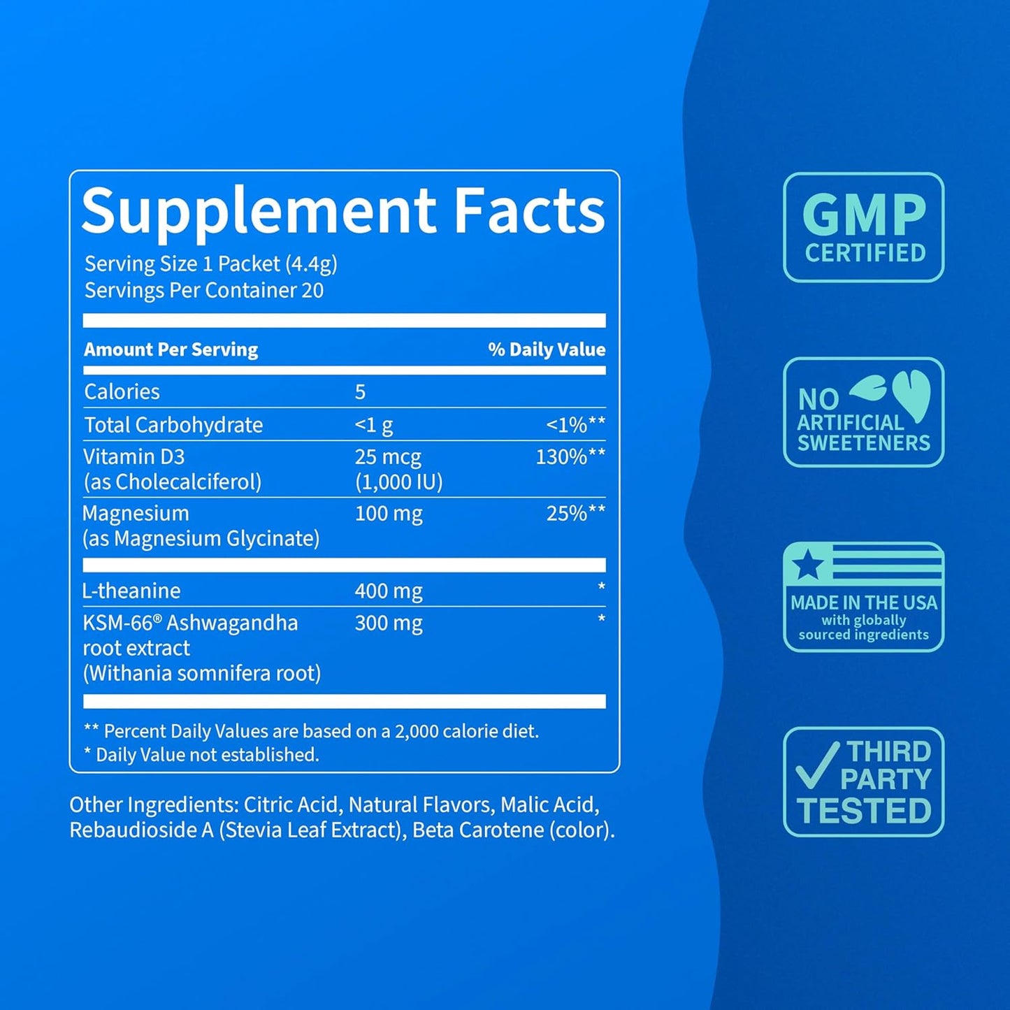 Nello Supercalm Drink Mix - Raspberry Lemonade and Tropical Tangerine Ashwagandha KSM 66, Magnesium Glycinate & L-Theanine Supplement - Focus and Relaxation Support (2 x 20 Travel Packets)