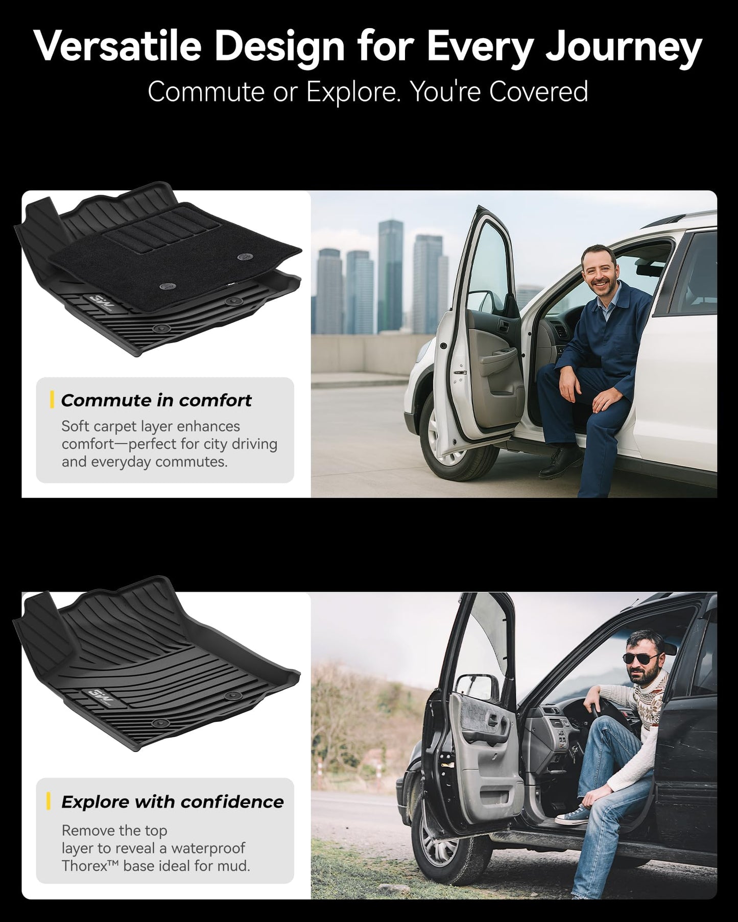 3W Floor Mats for Toyota Tacoma 2024 2025 2026 Double Cab Auto Tran(Not Fit Hybrid & XtraCab), TPE All Weather Custom Fit Floor Liner for Tacoma TRD/SR/SR5/limited Car Liners.