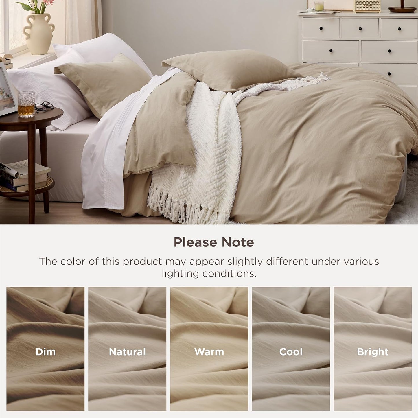 Funda nórdica blanca Bedsure, tamaño Queen, 3 piezas, aspecto de algodón prelavado, juego de cama extrasuave, incluye 1 funda nórdica de 228 x 228 cm con cierre de cremallera y 2 fundas de almohada, edredón no incluido