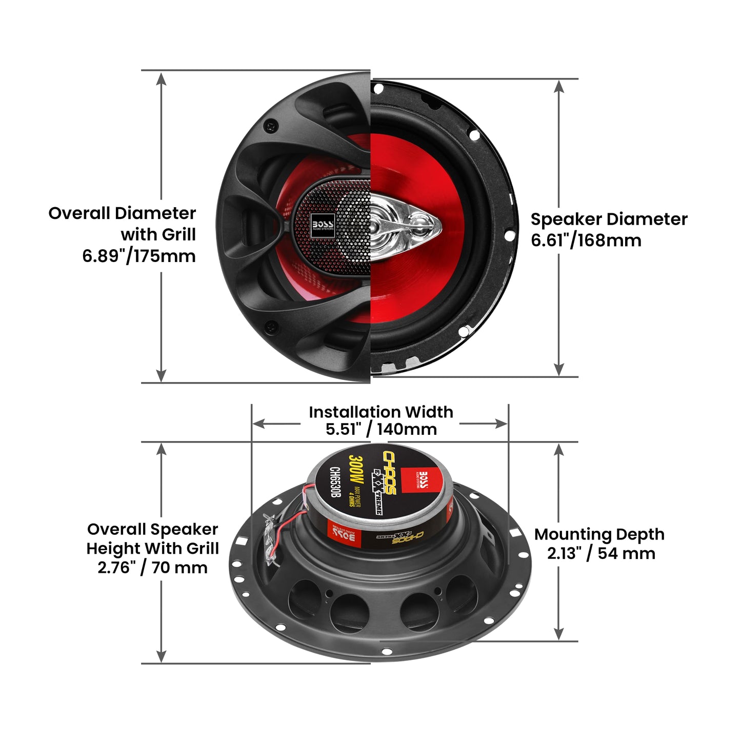 BOSS Audio Systems CH6530 Chaos Series 6,5 Zoll Auto Lautsprecher - 300 Watt (Paar), 3 Wege, Full Range, Hochtöner, Koaxial, Paarweise verkauft