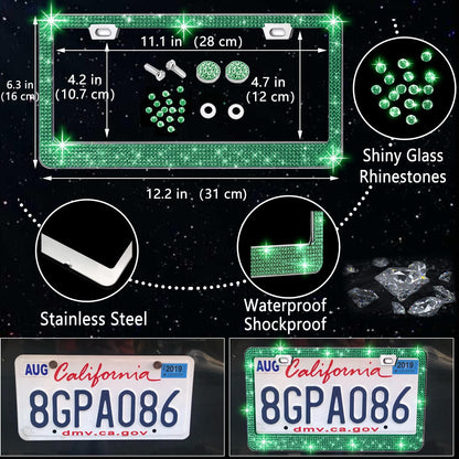 NBTEPEM 27-Piece Bling Car Accessories Set - Universal Fit Steering Wheel Covers, License Plate Frames, Phone Holder, Car Fast Charger, Coasters (Pink)