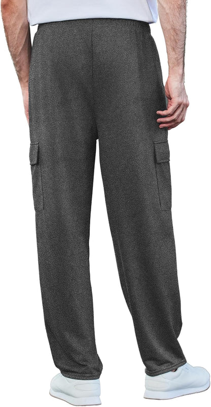Deyeek Herren Cargo Jogginghose Open Bottom Baggy Leichte Cargo Sweatpants für Männer Locker sitzende Freizeithose mit Taschen