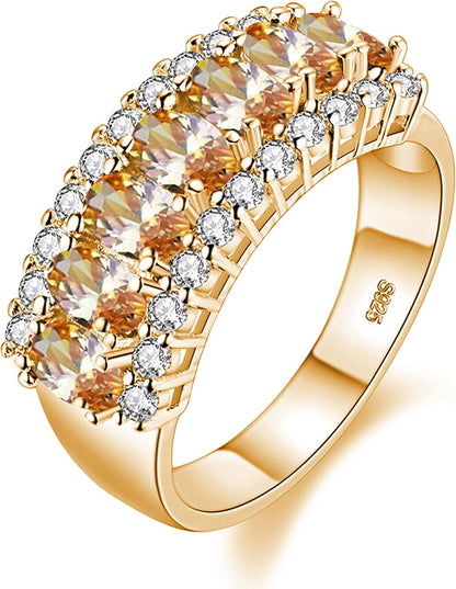 Uloveido Women's Gold Plated 7 Stones Eternity Band Ring Half Moon Design Wedding Bands with Oval CZ J501
