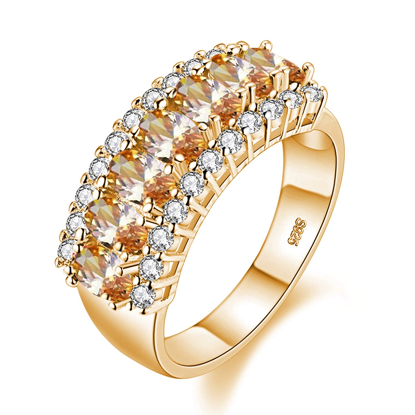 Uloveido Women's Gold Plated 7 Stones Eternity Band Ring Half Moon Design Wedding Bands with Oval CZ J501