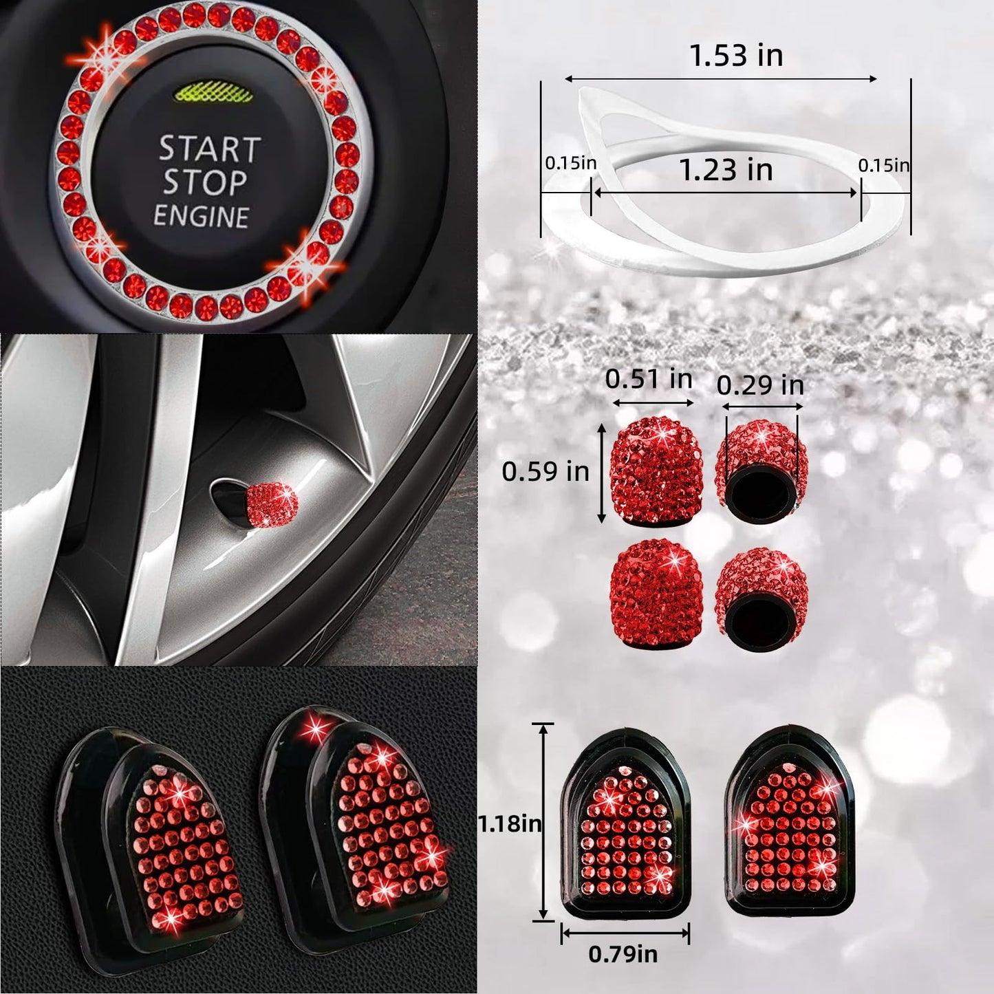 NBTEPEM 27-Piece Bling Car Accessories Set - Universal Fit Steering Wheel Covers, License Plate Frames, Phone Holder, Car Fast Charger, Coasters (Pink)