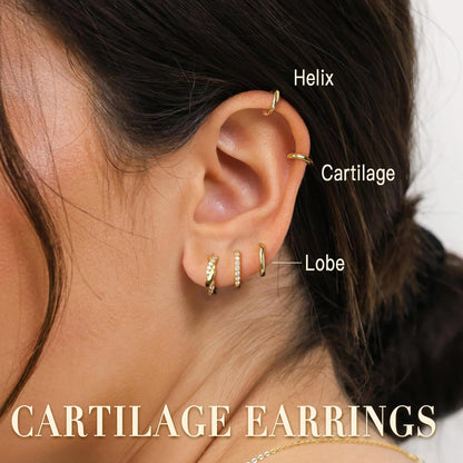Inerney 14K Gold Plated Huggie Hoop Earrings for Women, Small Sterling Silver Earring Set Hypoallergenic Cartilage Helix Stacks, Mini Dainty Cute Trendy Birthstone Jewelry Gift for Multiple Piercings