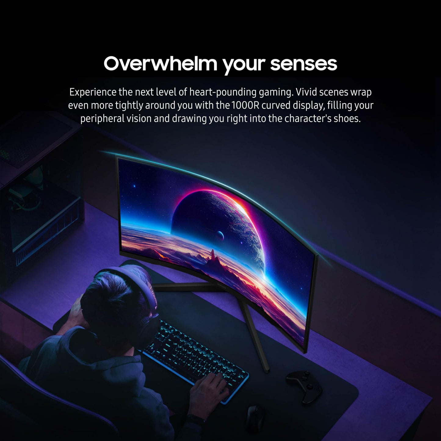 SAMSUNG 32" Odyssey G55C Series QHD 1000R Curved Gaming Monitor, 1ms(MPRT), HDR10, 165Hz, AMD Radeon FreeSync, Eye Care, Glare Free, Sharp Resolution LS32CG550ENXZA