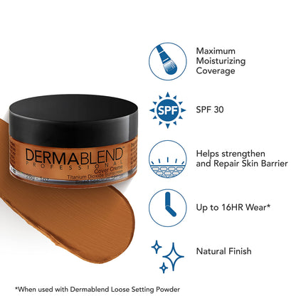 Dermablend Cover Crème Full Coverage Foundation Makeup, Hydrating Cream Concealer for Dark Circles and Blemishes, Maximum Coverage with Mineral Sunscreen SPF 30, 1 OZ